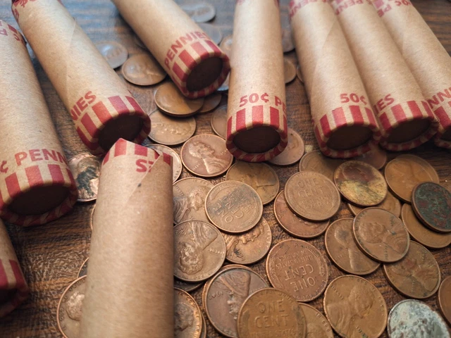 LINCOLN WHEAT CENT ROLLS 1909-1958-50 coins US COINS PENNY