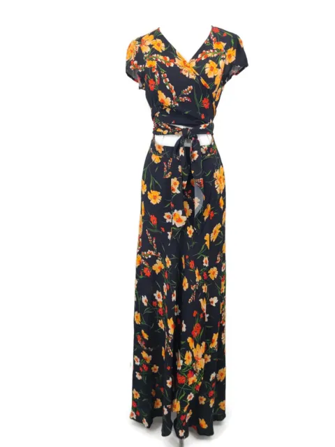 New Flynn Skye All Wrapped Up Maxi Dress Womens S Lost Poppy Floral Rayon Orange