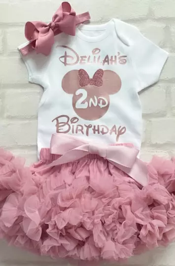 Girls 2nd Second Two Birthday Outfit Or Vest Only Tutu Skirt Personalised Minnie