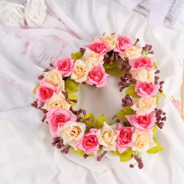 Rose Flower Front Door Wreath Heart Shaped Artificial Garland Flowers