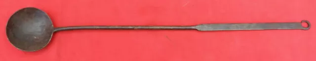 Very Nice Antique 19th C Hand Forged Long Handled 1-Piece Iron Spoon / Ladle 22"
