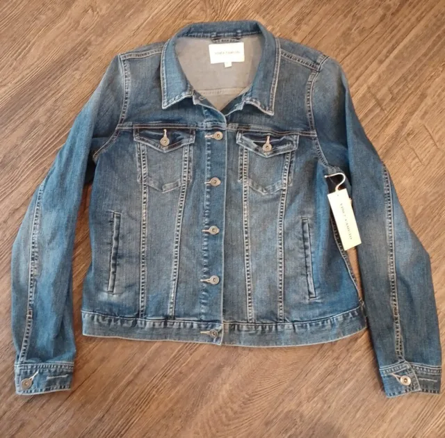 Vince Camuto Women's Denim Jean Trucker Jacket (L, Mid Vintage)