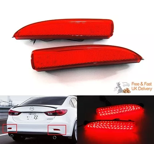 2x Red Rear Bumper Reflector LED Tail Stop Light For Mazda 3 4DR 6 Atenza 2013+