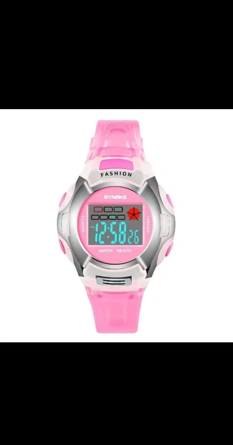 Montre Fille Digitale avec Bracelet en Silicone Rose et Cadran Noir