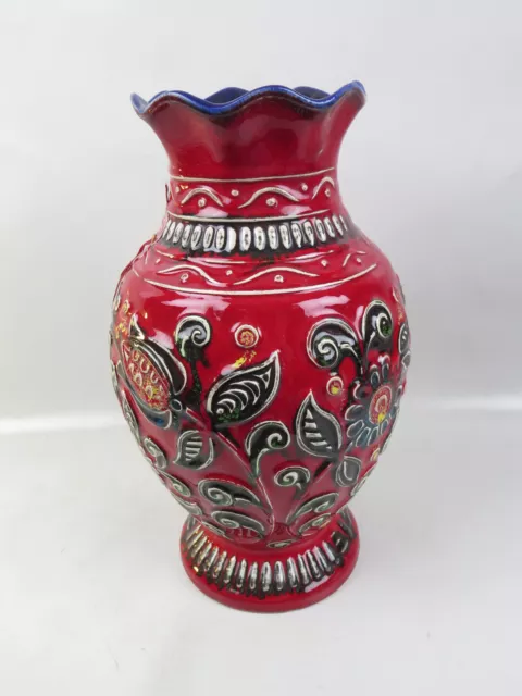 BAY Vase Keramik rote Glasur 62 30 mit Muster 30 cm H inkl. Aufkleber Vintage