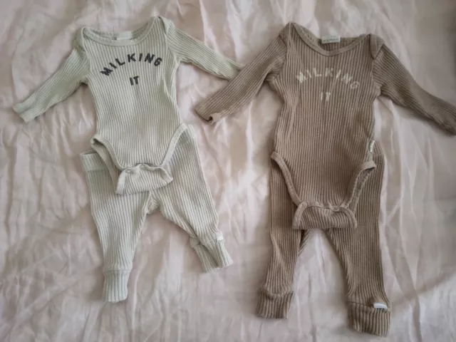 claude & co milking it baby outfit sets x 2 0-3 and 3-6 months