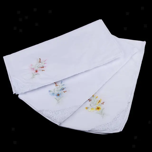 12x Women Cotton Handkerchief Embroidery Lace Wedding Hanky ​​Hankie