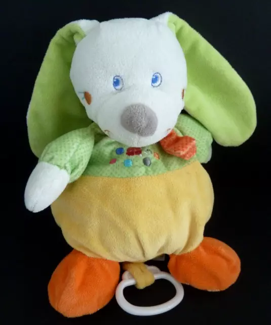 A4. DOUDOU PELUCHE MUSICAL MOTS D'ENFANTS LAPIN VERT JAUNE ORANGE TBE Musique HS