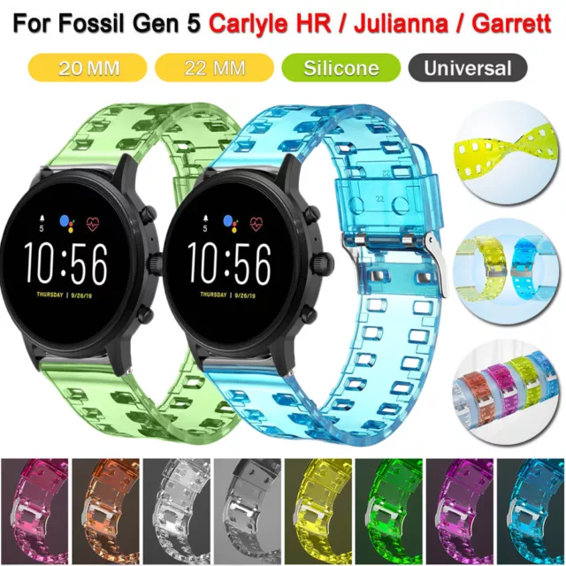 Clear Silicone Watch Band Strap For Fossil Gen 5 Carlyle/Julianna/Q Founder 2.0