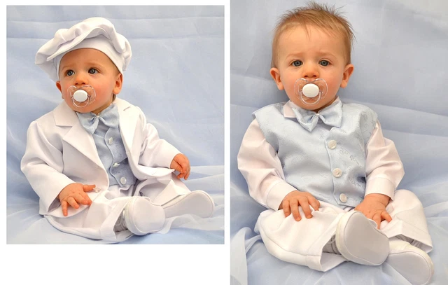 ABITO da BATTESIMO vestito bambino completo cerimonia bianco-celeste cd 1665