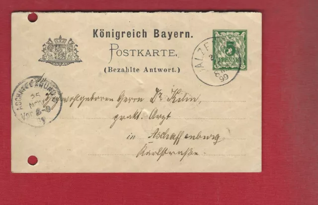 Bayern vor 1900 - 1 Ganzsache (bezahlte Antwort) gestempelt - B 44 -