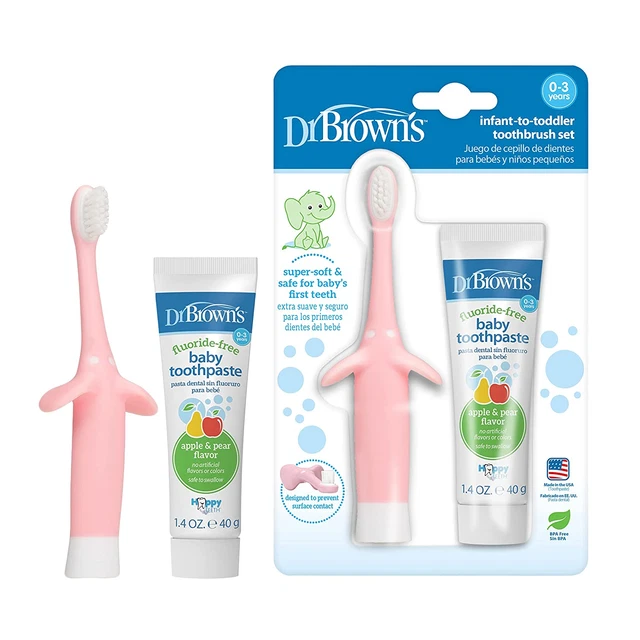 Dr. Brown’S Infant-To-Toddler Training Toothbrush Set, Pink Elephant with Fluori