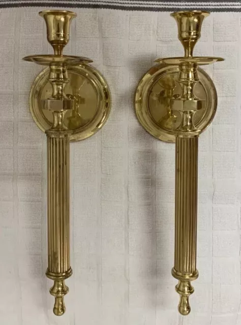 VTG ELEGANT 13"H Pair (2) Solid Brass Wall Sconces Candlestick Holders Heavy!