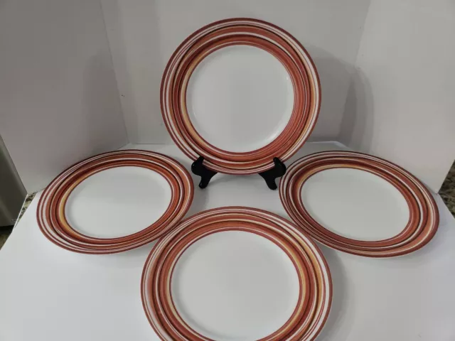 Corelle Coordinates Stoneware White Brown Orange Stripes set of 4 Dinner plates