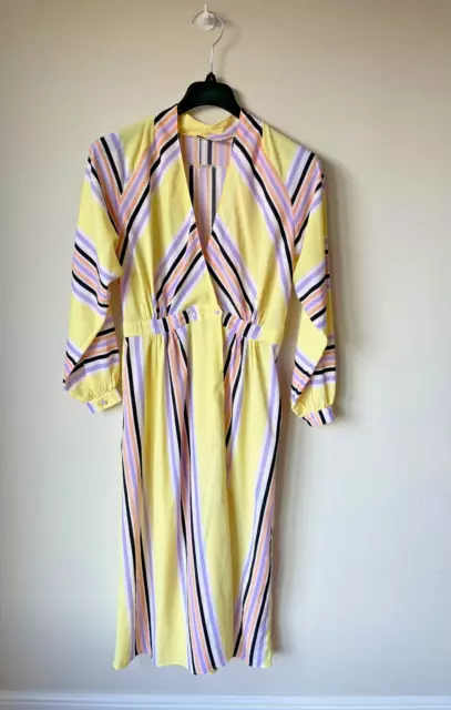 ASOS DESIGN MAXI WRAP DRESS Yellow Striped Print Wrapover UK 12 💖 NEW