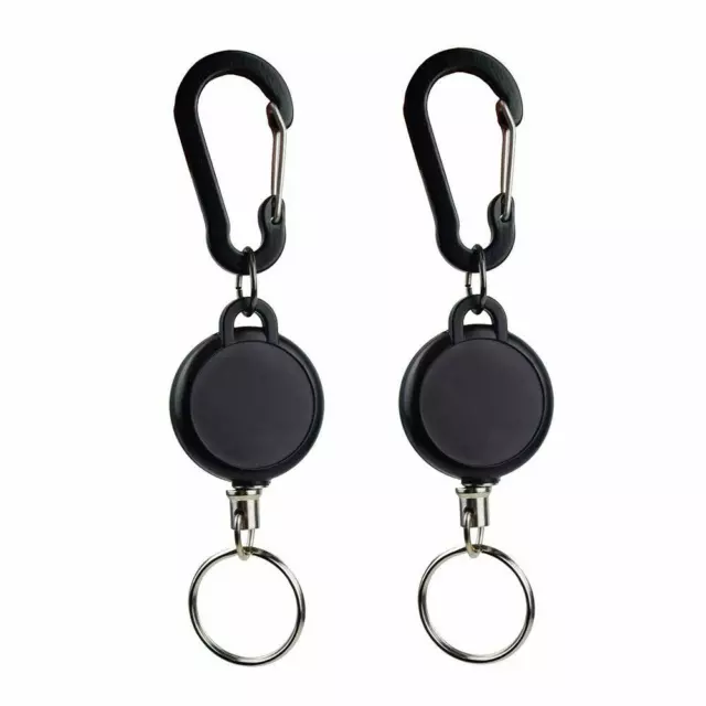 2 x Heavy duty Retractable Pull Badges ID Reel Carabiner Key Chain Cable Recoil