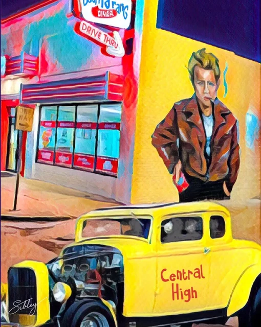 50S DINER JAMES Dean Hot Rod Original Art 2.5x3.5 ACEO Signed Print 5.