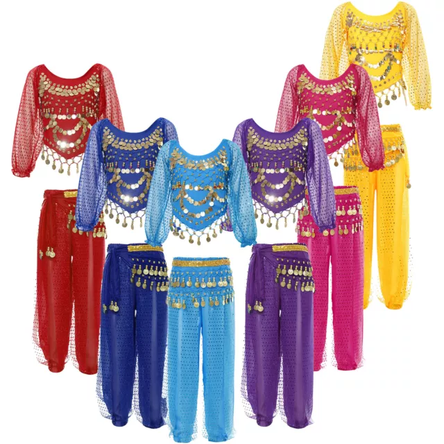 Kids Girls Crop Top With Pants Princess Dancewear Arabian Costume Party Shirts