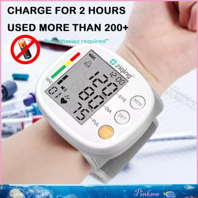LCD Digital Wrist Blood Pressure Monitor Cuff Gauge 2x99 Memory Rechargeable