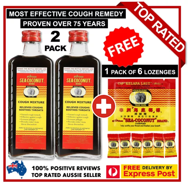 2 x African Sea-Coconut Cough Mixture 177ml + FREE Lozenges + FREE Express Post