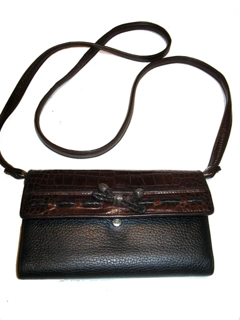 BRIGHTON Clutch Tri Fold Wallet w/ Detachable Strap Croc Leather Brown 7 x 4.5