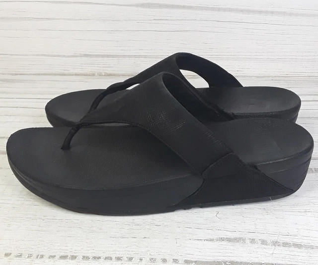 Fitflop Thong Sandals Black Fabric Wedge Heel Lulu Womens Size 9 L95-001 2