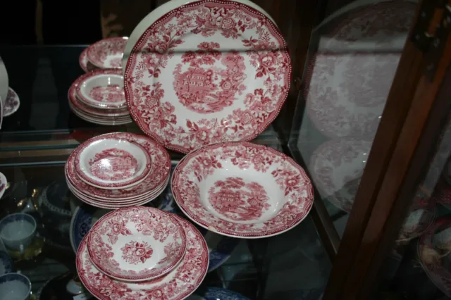 Vintage Royal Staffordshire Dinnerware in the Tonquin Pattern in Red 10 Pieces
