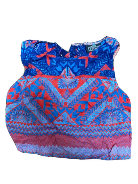 NWT Angie Women's Sleeveless Cropped Top Blue Red Size Small S Open Back Buttons