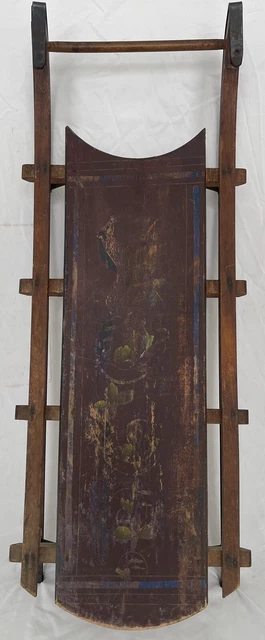 Antique Early Americana Red Paint Naive Primitive Folk Art Toboggan Sled Aafa