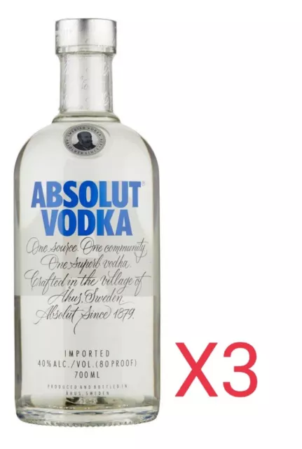 Lotto 3 bottiglie ABSOLUT Vodka - 700 ml NUOVO