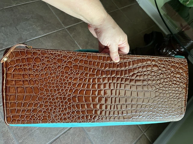 SAMANTHA BROWN Large Turquoise & Brown Croc Travel Tote Bag - TONS Of Pockets! 7