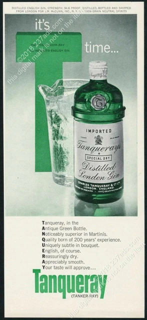 1963 Tanqueray Gin green bottle pitcher photo classic vintage print ad