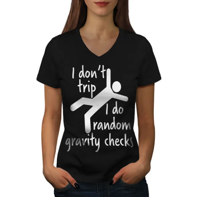 T-shirt donna scollo a V Wellcoda Gravity Checks, slogan divertente grafica