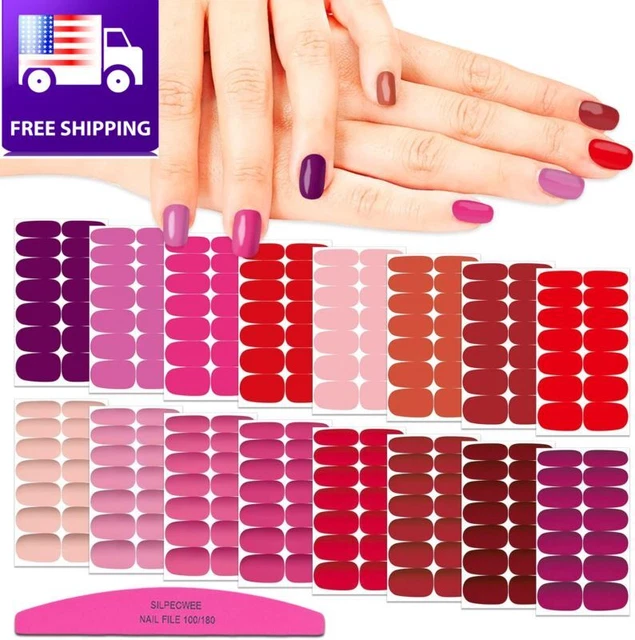 SILPECWEE 224 Pieces 16 Sheets Solid Color and Matte Nail Wraps Self Adhesive Na