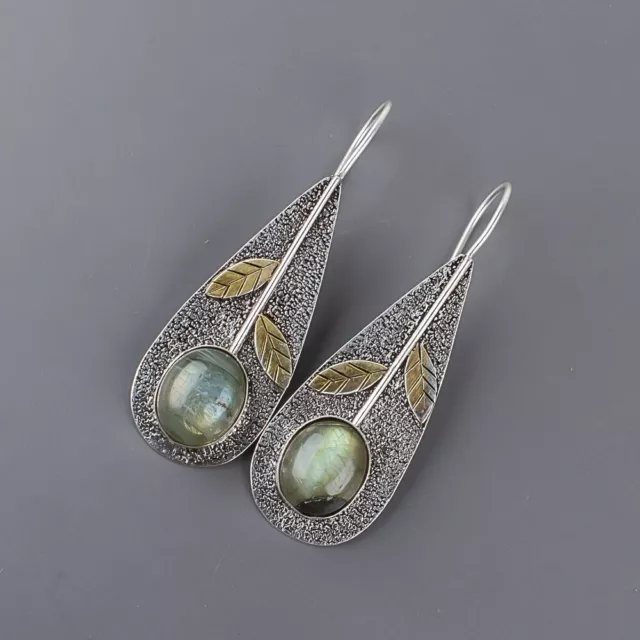 Natural Labradorite Gemstone 925 Sterling Silver Drop/Dangle Earrings For Women