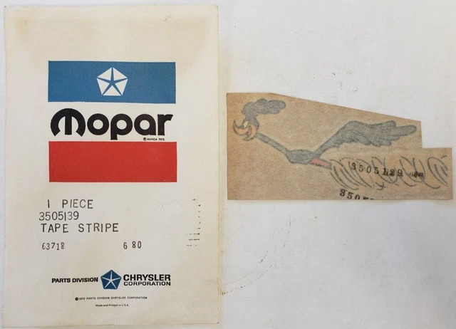 1970 Plymouth Roadrunner Left Hand Front Fender Decal Nice Original NOS 3505139
