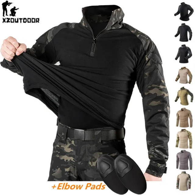 Men's Military Army Combat Shirt Tactical Long Sleeve Casual T-Shirt Camouflage