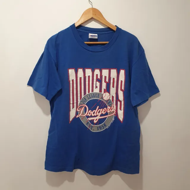 Vintage LA Dodgers MLB Blue Graphic T-Shirt Size Large 1990 Single Stitch