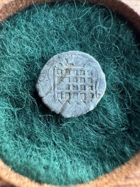 Elizabeth I Silver Hammered Portcullis Woolpack  Mint Mark Half Penny Coin
