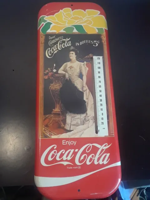 Coco- Cola Thermometer  Vintage 5 cents floral Victorian lady 1981 Marathon a8