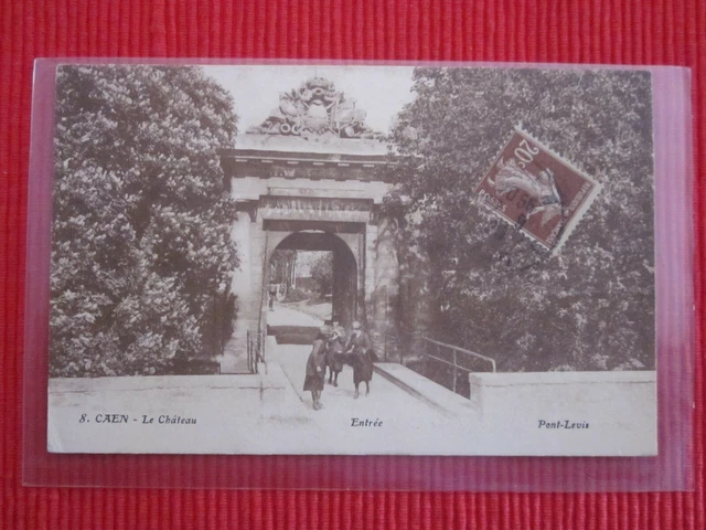 Cpa Ecrite Timbre Caen Le Château Entree Pont Levis 14 Calvados