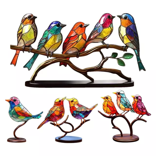 1* Multicolor Stained Panel Metal Bird Sculptures Home Desktop Decor Ornaments