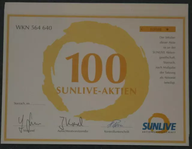 10 X Sunlive Aktiengesellschaft  100 Stück