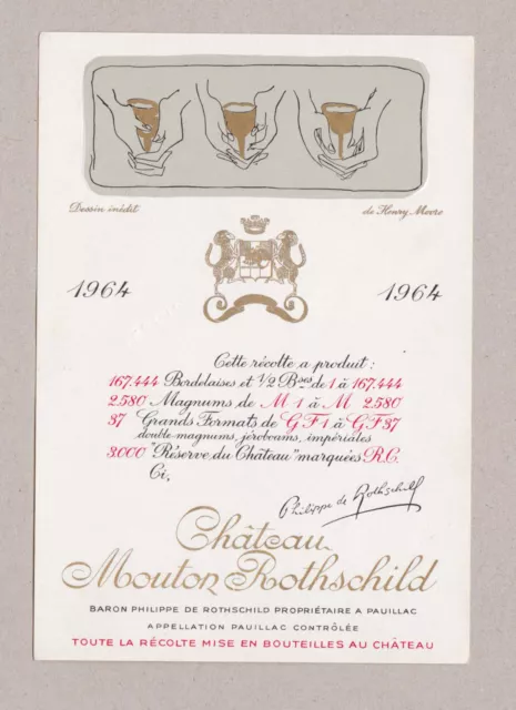 x7494 Ch. MOUTON ROTHSCHILD 1964 Weinetikett label étiquette – HENRY MOORE