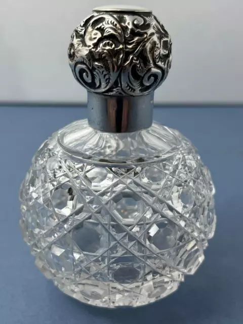 Antique Victorian Ornate Solid Silver Cut Glass Perfume / Scent Bottle Birm 1900