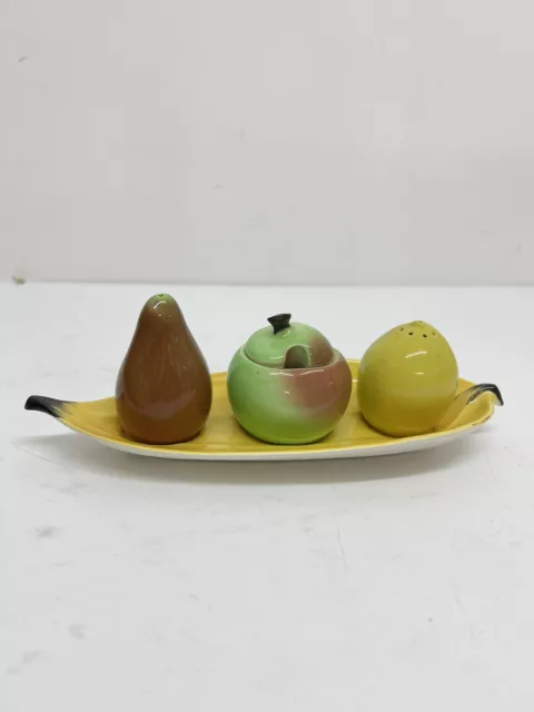 Vintage Carlton Ware Fruit Cruet Set Salt Pepper Condiment Pot Banana Plate Sf1