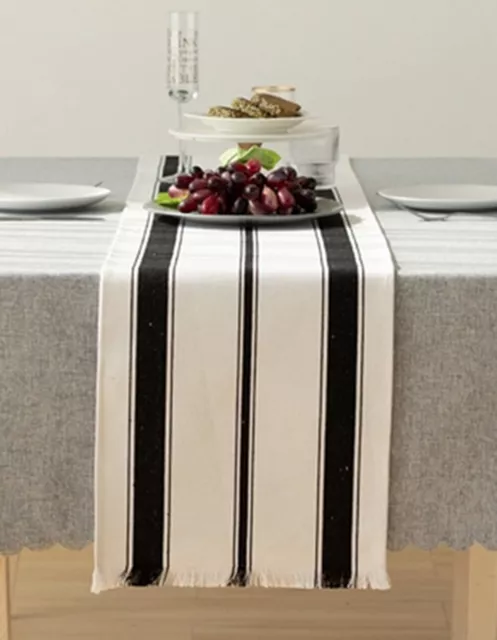 Fennco Styles Stripes Fringe Canvas Cotton Blend Table Runner, 2 Sizes & Colors