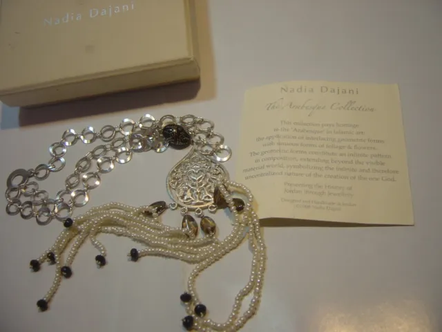 Large Superb Rare Designer Necklace-Nadia Dajani-Solid Silver-Pearls&Smokey Qutz