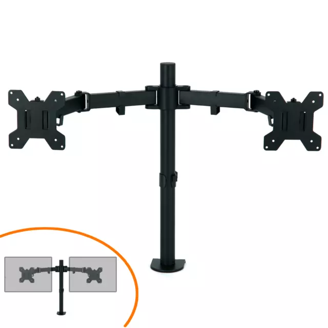 Double Twin Arm Desk Mount Bracket Lcd Computer Monitor Stand 13”-32” Screen Tv
