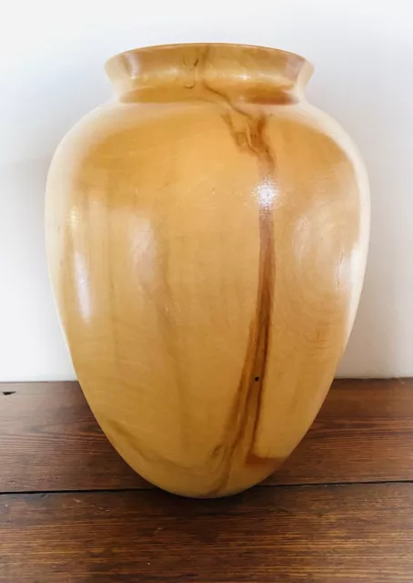 Vintage Artisan Signed Hand Turned Wood Art Vase 8.25” Tall By~ T R Funk Lovely!